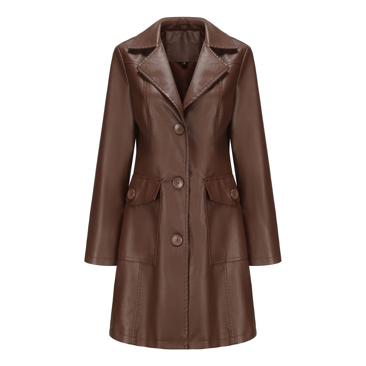 Long Lapel Leather Trench Coat