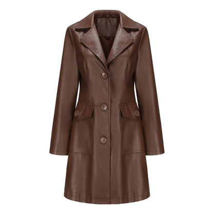 Long Lapel Leather Trench Coat