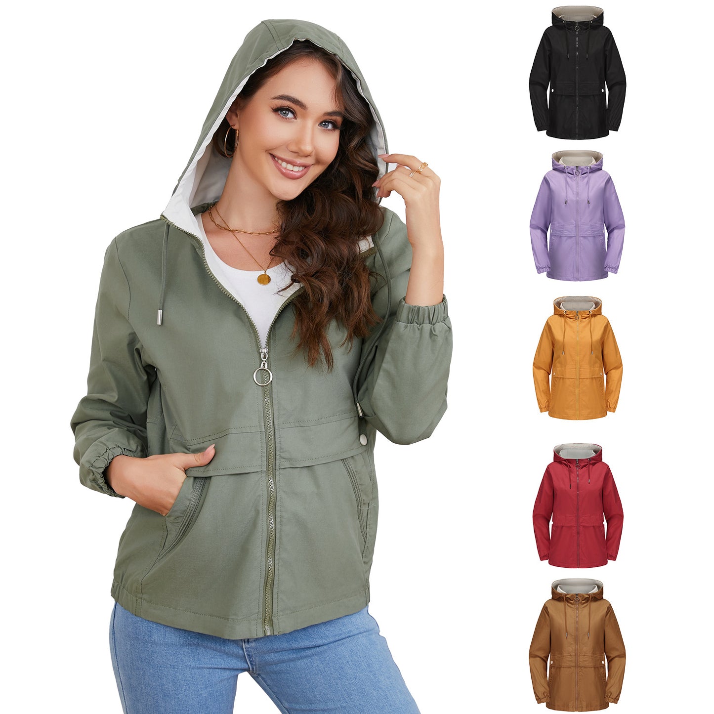 Hooded Solid Color Windbreaker