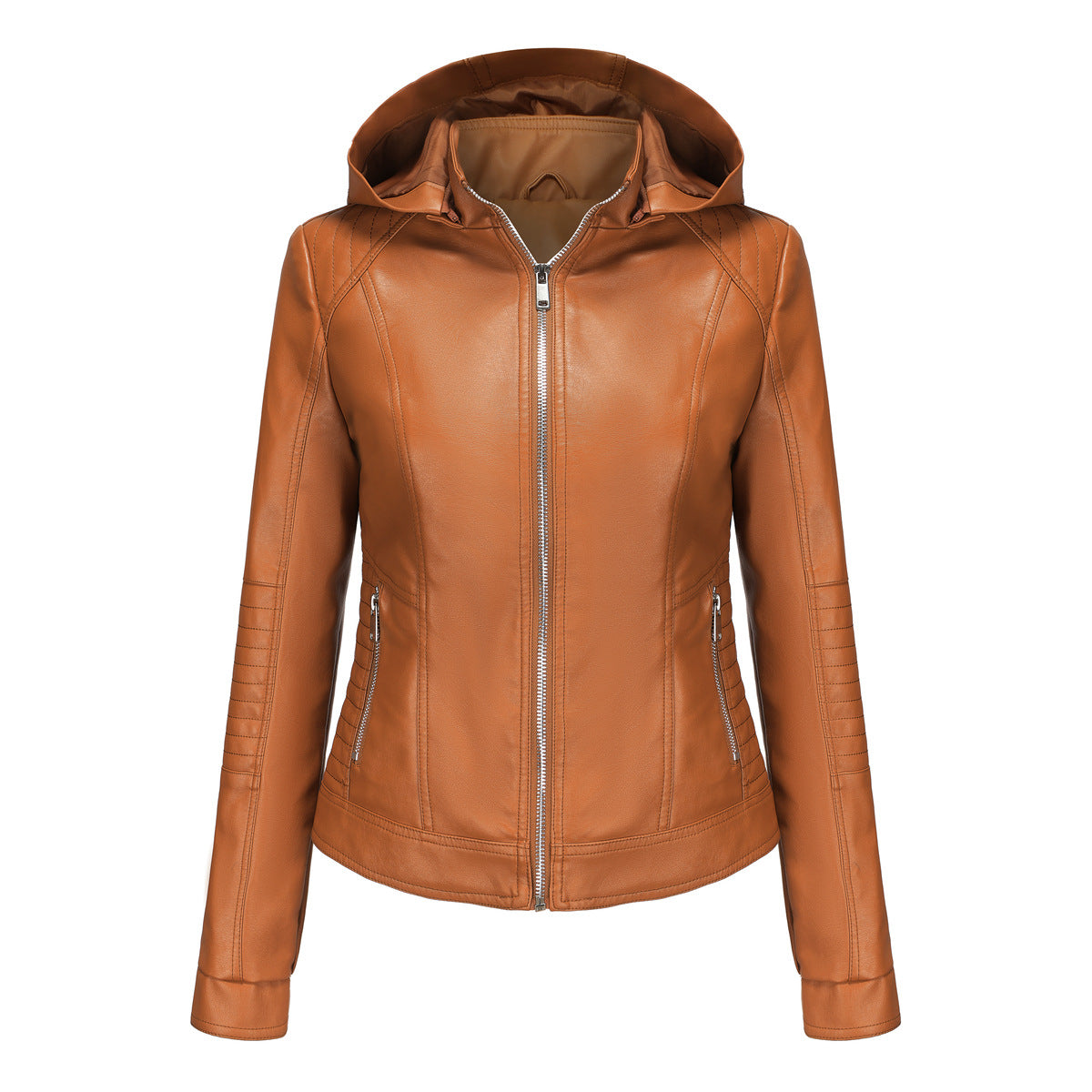 Detachable Hat Windproof Leather Jacket