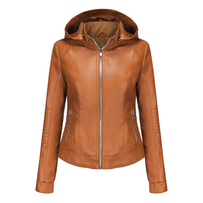 Detachable Hat Windproof Leather Jacket