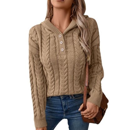 Hooded Button Twist Sweater