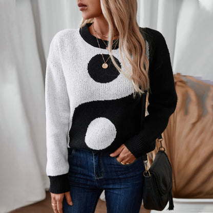 Taiji Pattern Round Neck Sweater