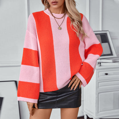 Loose Color-Collision Stripe Sweater