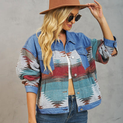 Colour-Block Denim Jacket Top