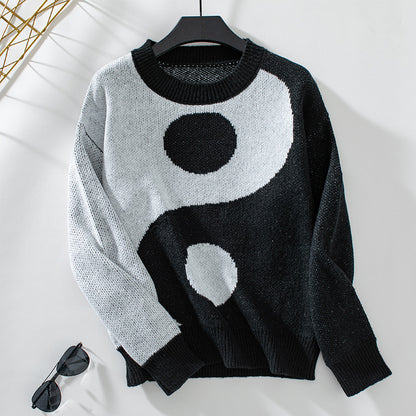 Taiji Pattern Round Neck Sweater