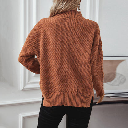 Loose High Neck Split Sweater