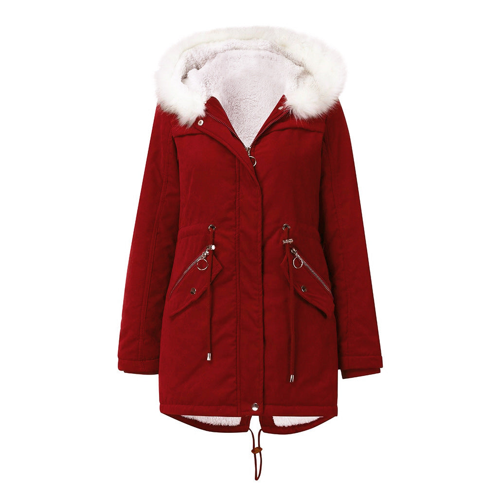 Mid-Length Hooded Fur Collar Parker Coat