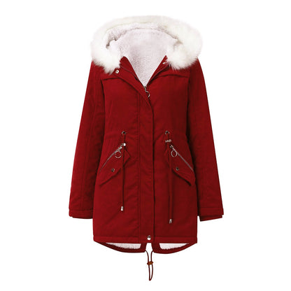 Mid-Length Hooded Fur Collar Parker Coat