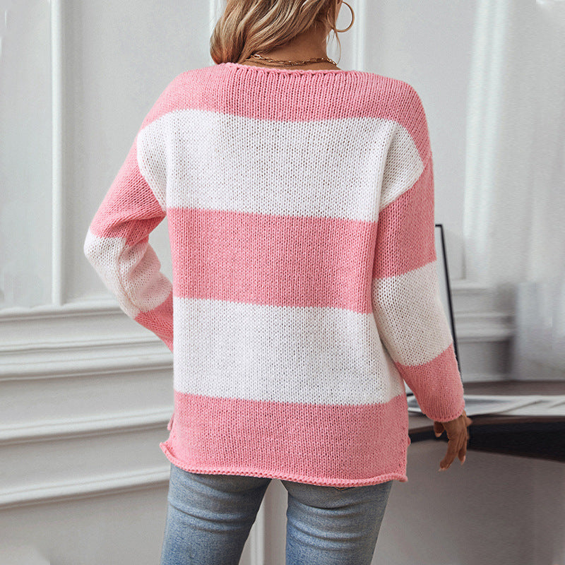 Clashing Stripe V-Neck Sweater