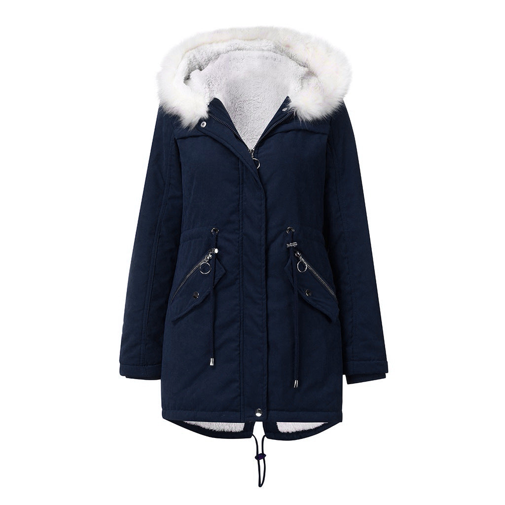 Mid-Length Hooded Fur Collar Parker Coat