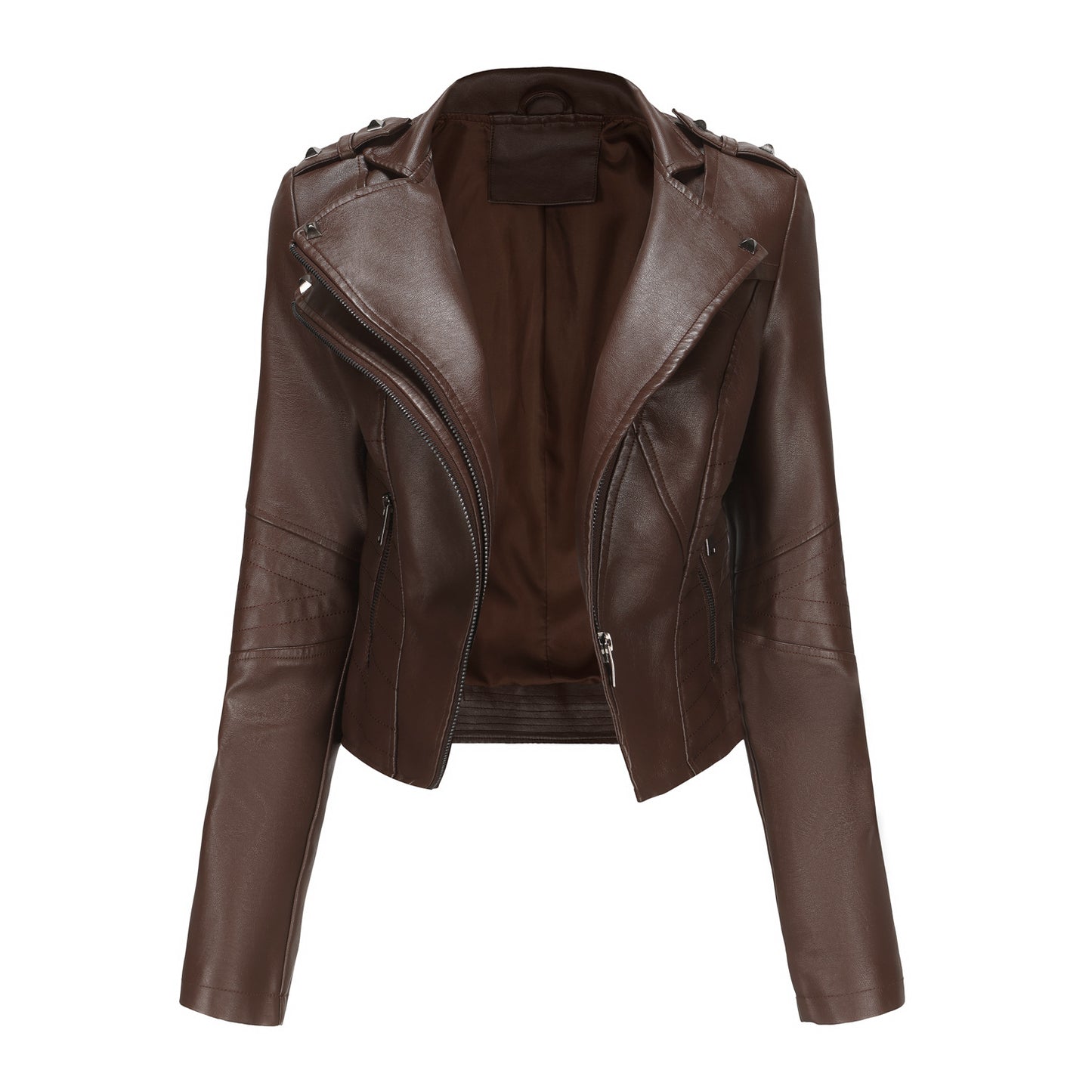 Slim Rivet Zipper Leather Jacket