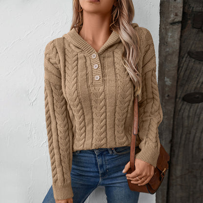 Hooded Button Twist Sweater