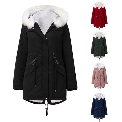 Mid-Length Hooded Fur Collar Parker Coat