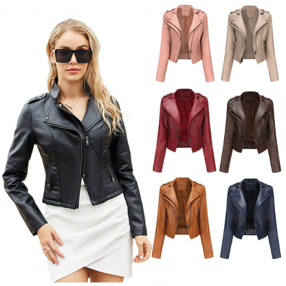 Slim Rivet Zipper Leather Jacket