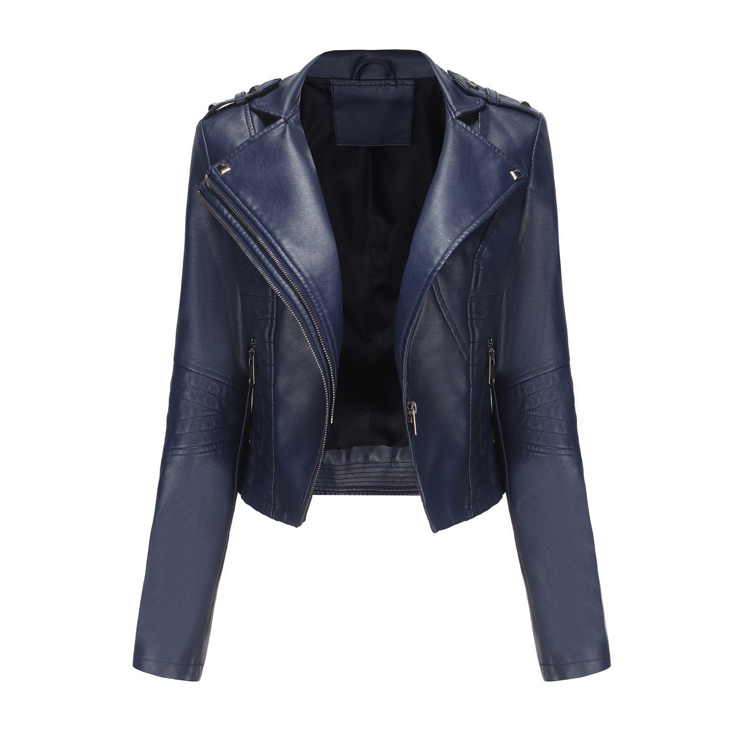 Slim Rivet Zipper Leather Jacket