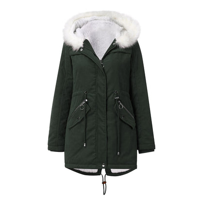 Mid-Length Hooded Fur Collar Parker Coat