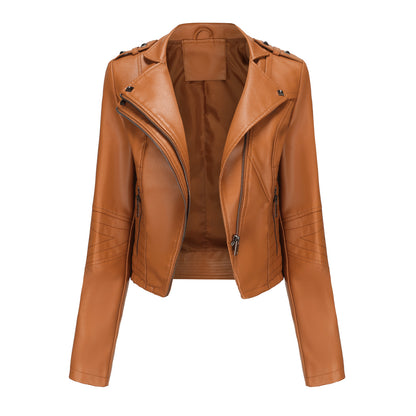 Slim Rivet Zipper Leather Jacket