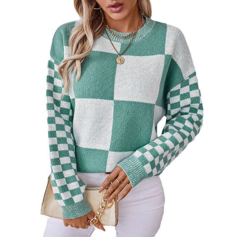 Colorblocked Checkered Sweater