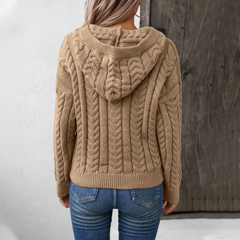 Hooded Button Twist Sweater