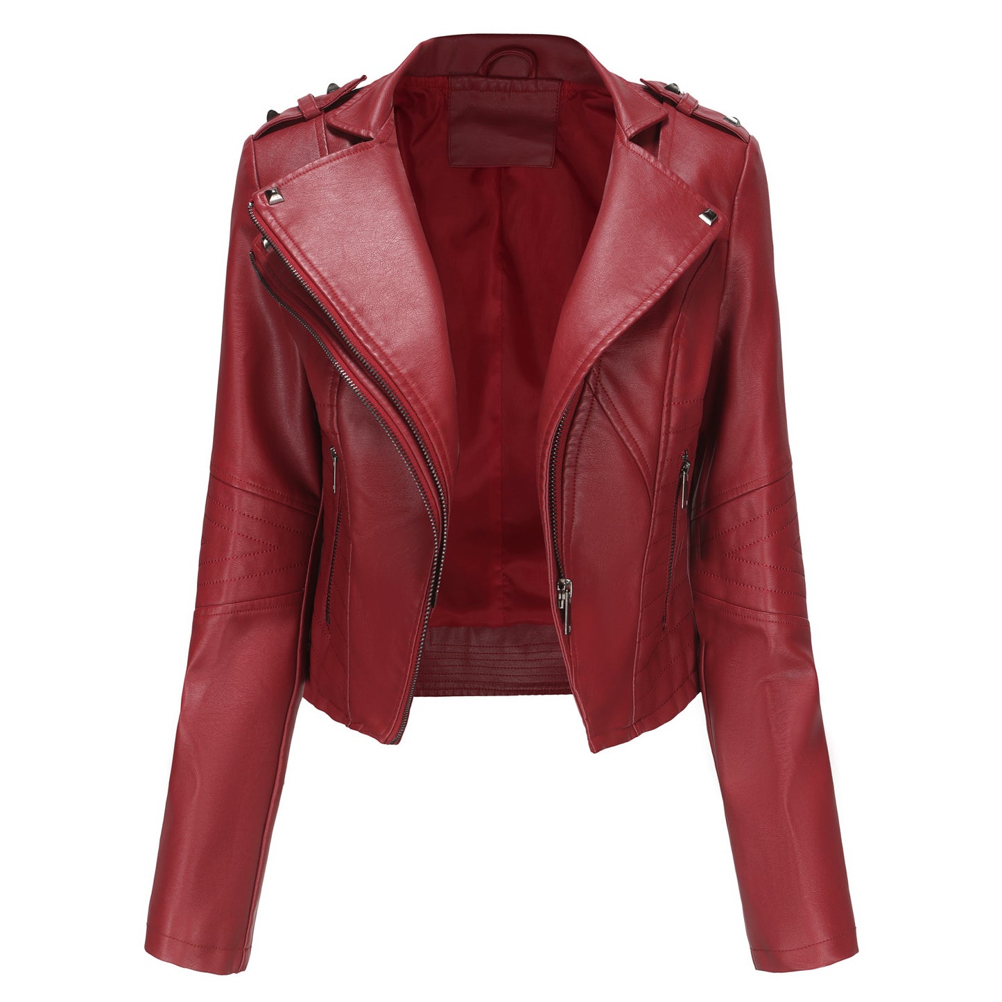 Slim Rivet Zipper Leather Jacket