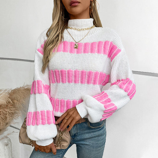 Striped Half-High Neck Sweater