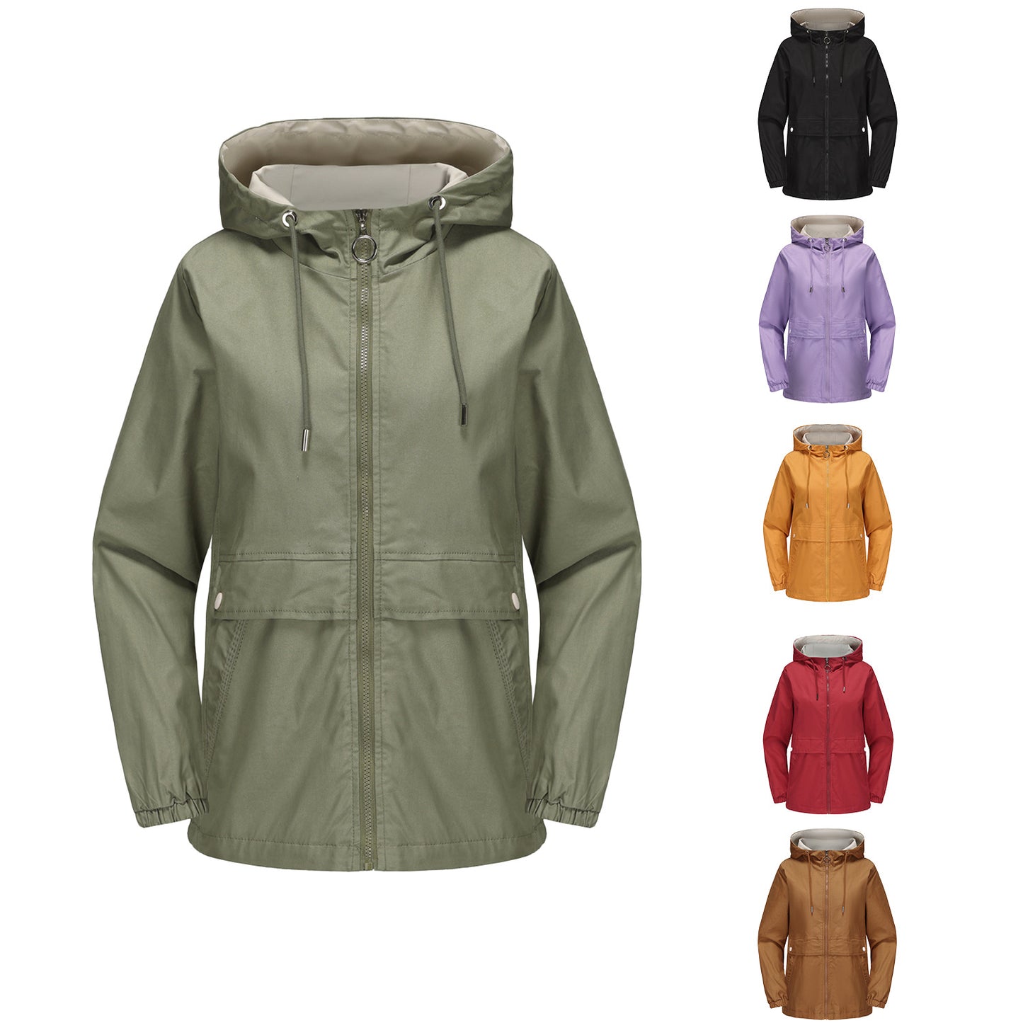 Hooded Solid Color Windbreaker