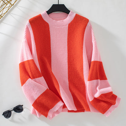 Loose Color-Collision Stripe Sweater