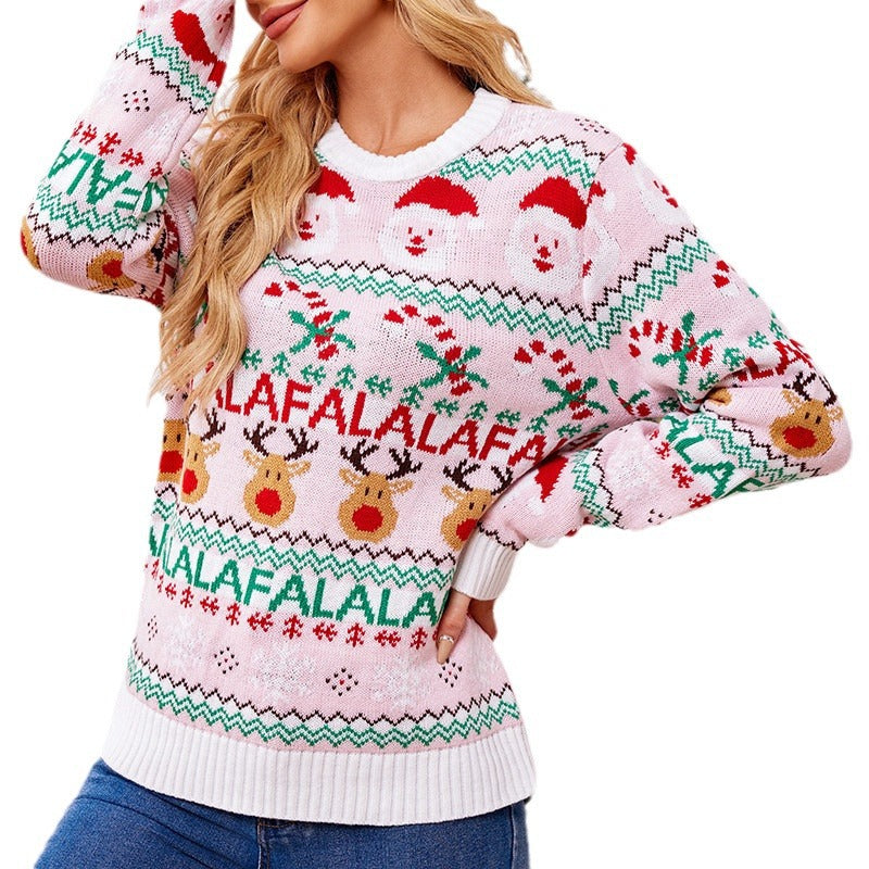 Pink Jacquard Christmas Sweater