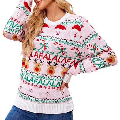 Pink Jacquard Christmas Sweater