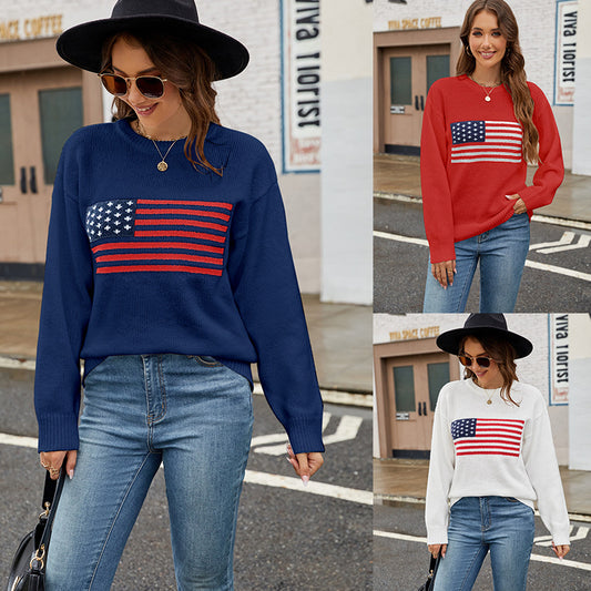 Flag Pattern Crew Neck Sweater