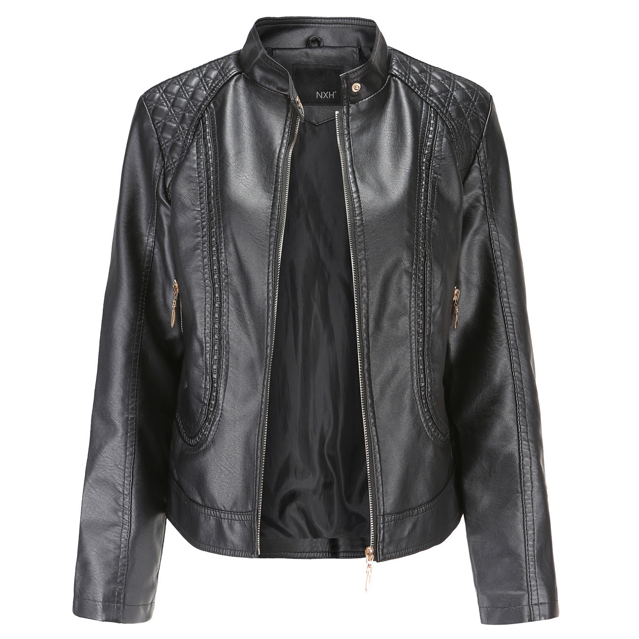 Standing Collar PU Leather Jacket