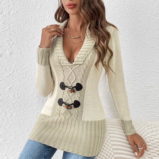 Slim V-Neck Flower Sweater