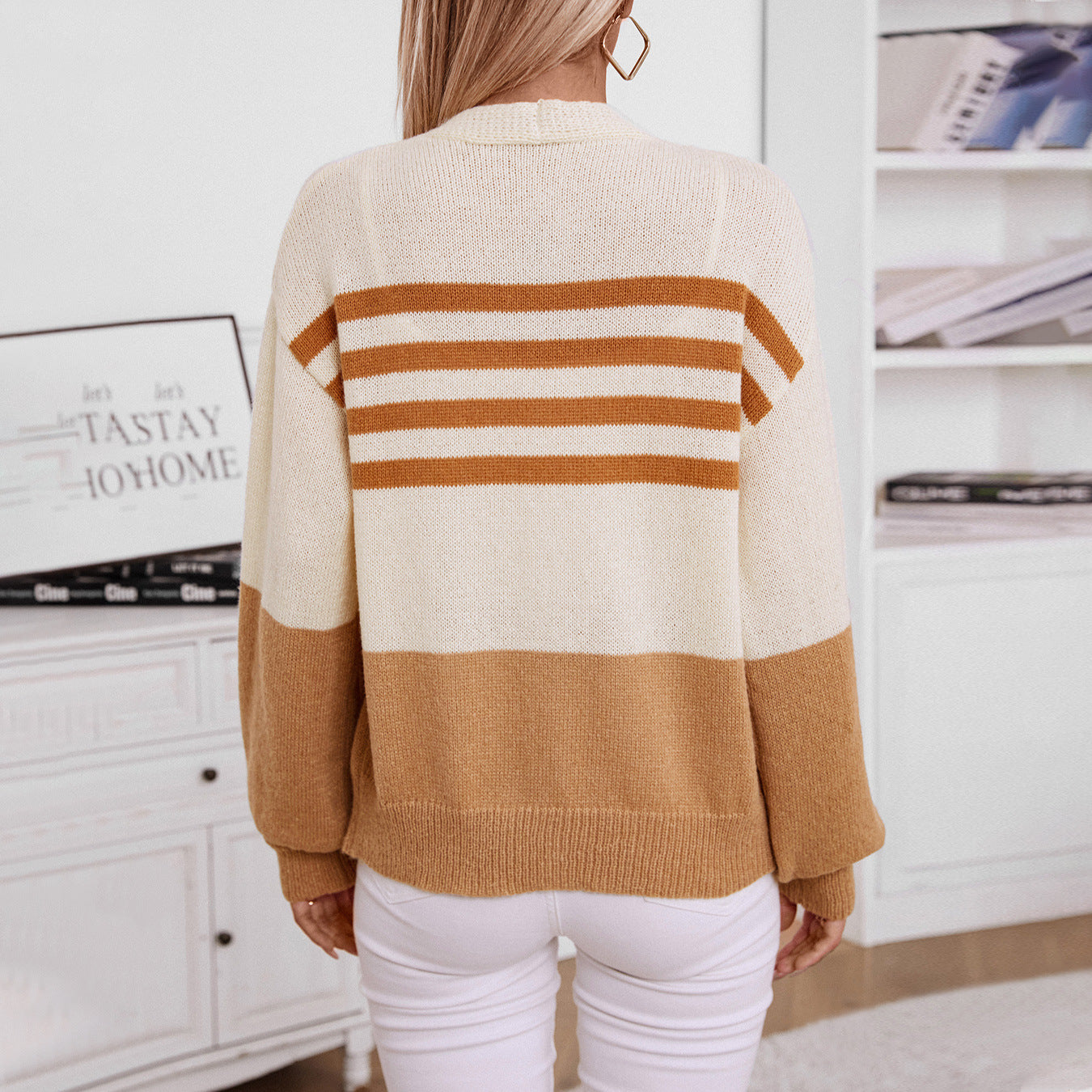 Colorblocked Striped Button Cardigan