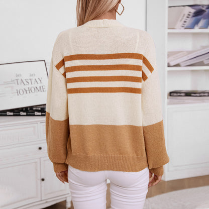 Colorblocked Striped Button Cardigan