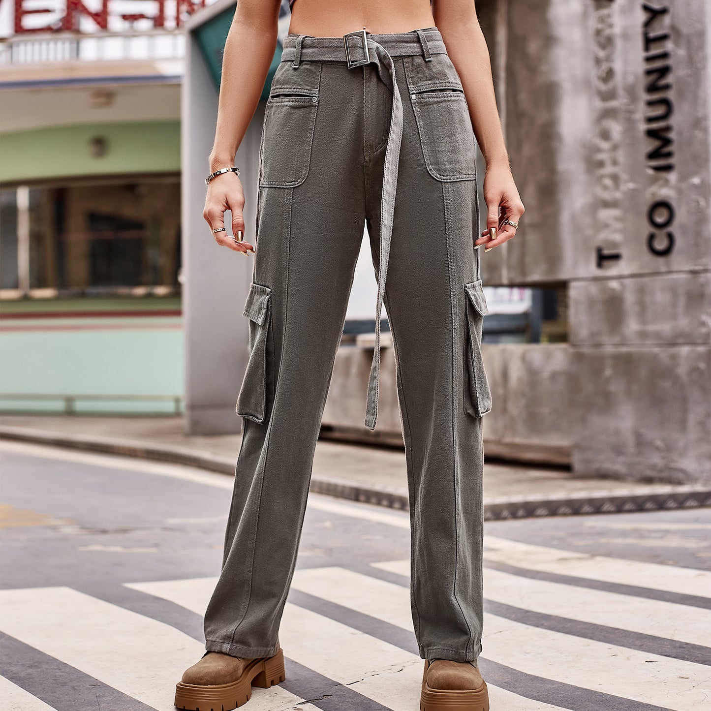 Belted Denim Work Pants