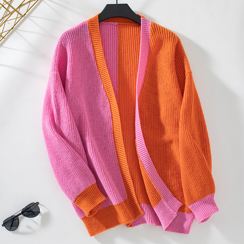 Colorblocked Loose Cardigan Jacket