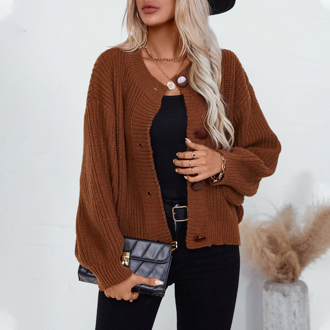 Solid Single-Breasted Knit Cardigan Coat