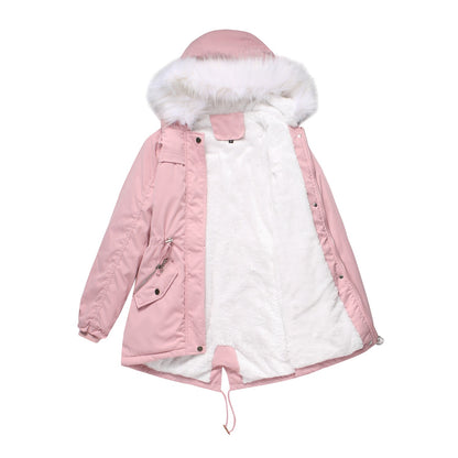 Mid-Length Hooded Fur Collar Parker Coat